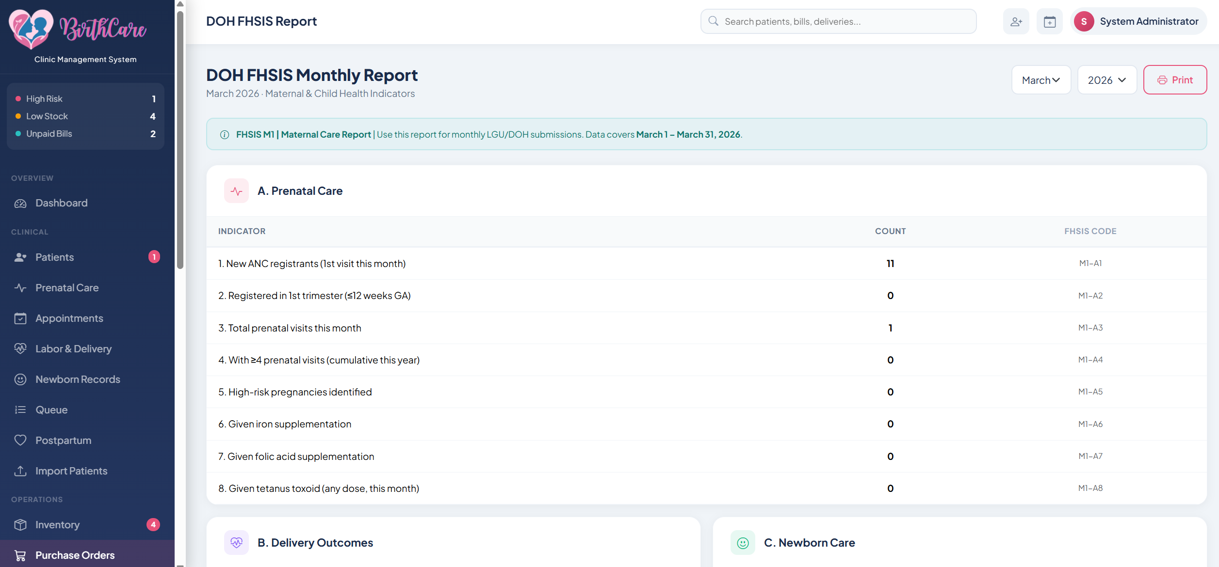 DOH FHSIS Monthly Report