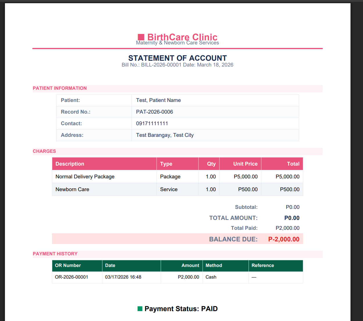 Billing Itemized