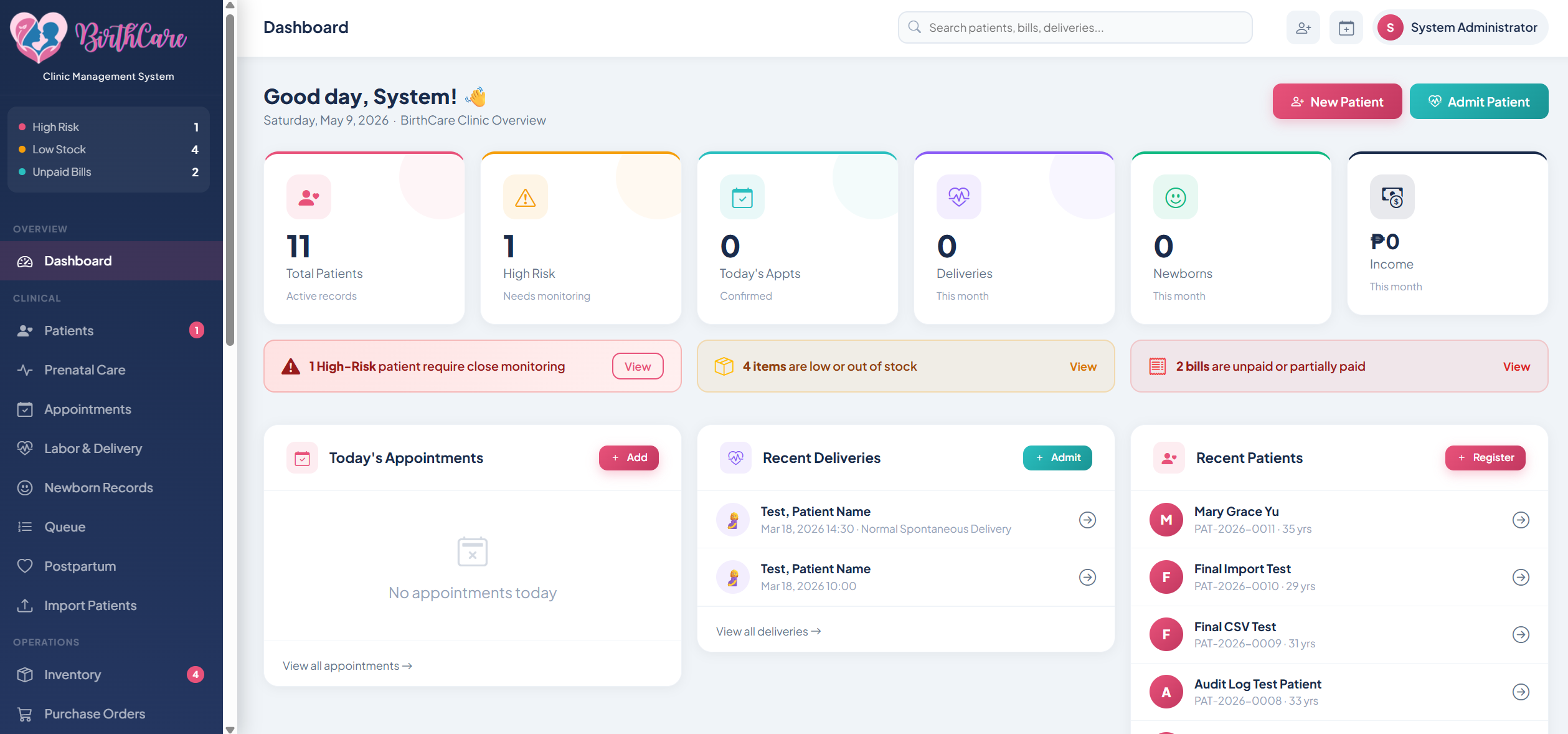 Birthcare Patient Dashboard
